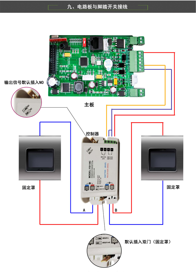 平开门机脚踏感应开关接线