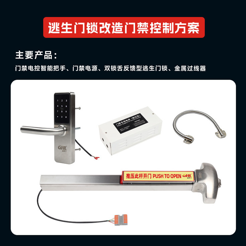 推杆锁门禁刷卡智能把手 替代电锁口断电自动解锁 逃生锁电控执手锁 金捍力